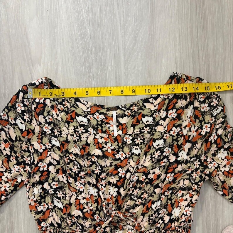 Free People Womens Mini Dress Floral Smocked Waist Flutter Sleeve Black Orange 6 image 10