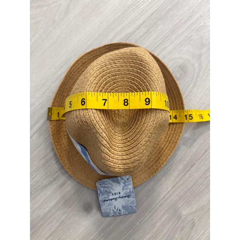 Tommy Bahama Kids Hat Tan Straw Fedora Hat Blue Striped Band New With Tags image 8