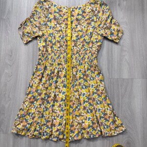 Free People Dress Women Floral Print Tie Waist Smocked Shirred Yellow Blue 10 image 11