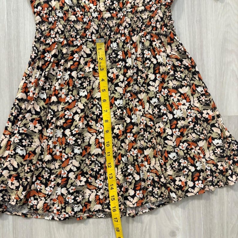 Free People Womens Mini Dress Floral Smocked Waist Flutter Sleeve Black Orange 6 image 16