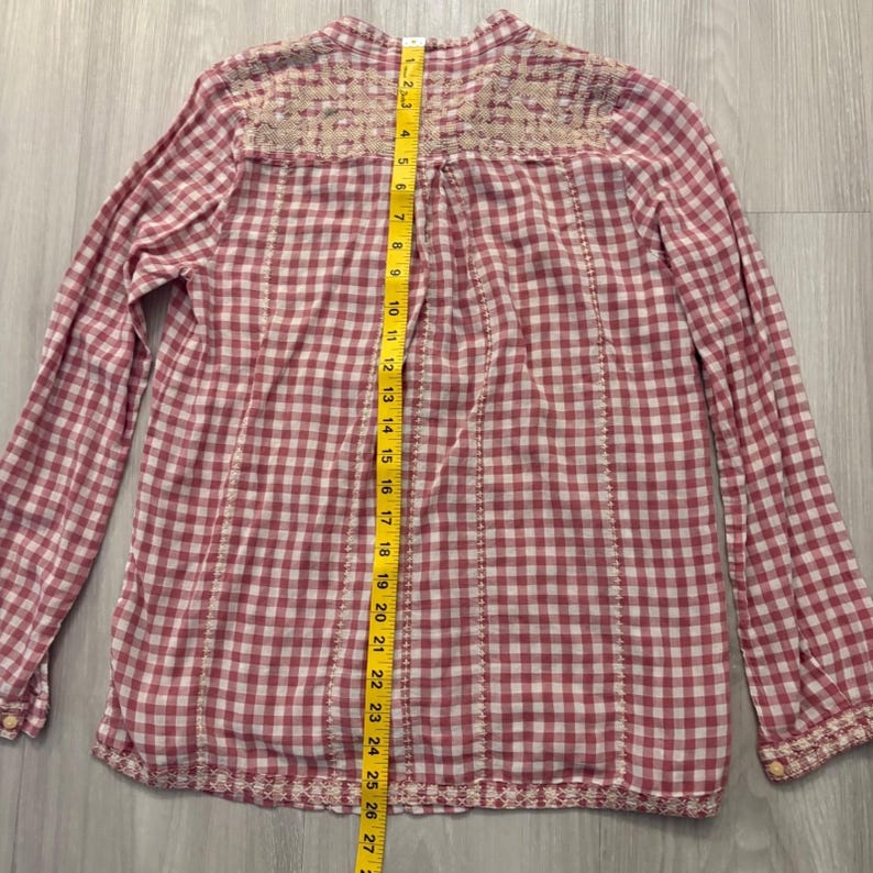 Johnny Was Bluse Damen Workshop Rosa Vichy-Karo-Bluse mit Stickerei und Schnürung Top XS Bild 9