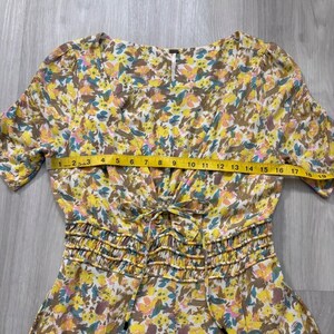 Free People Dress Women Floral Print Tie Waist Smocked Shirred Yellow Blue 10 image 8
