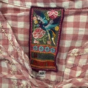 Johnny Was Bluse Damen Workshop Rosa Vichy-Karo-Bluse mit Stickerei und Schnürung Top XS Bild 4
