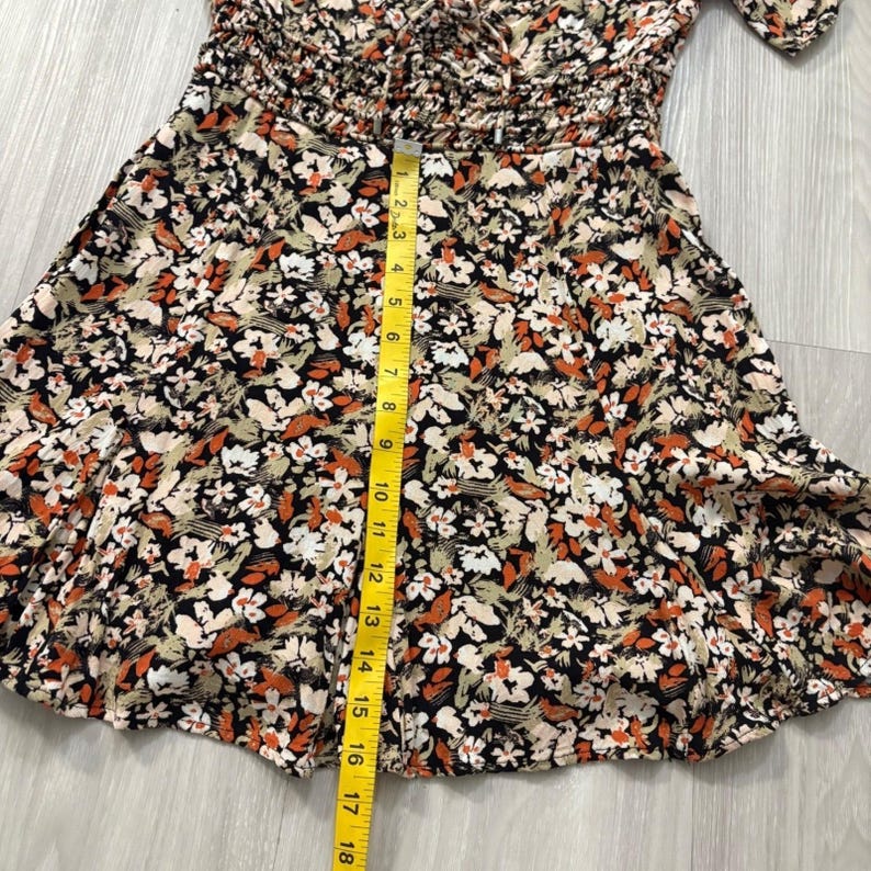 Free People Womens Mini Dress Floral Smocked Waist Flutter Sleeve Black Orange 6 image 12