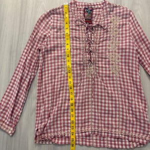Johnny Was Bluse Damen Workshop Rosa Vichy-Karo-Bluse mit Stickerei und Schnürung Top XS Bild 5