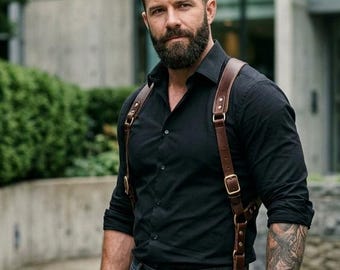 Funda de hombro de cuero, tirantes para festivales para hombre, arnés de pecho ajustable