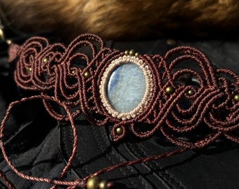 Handmade One-of-a-kind Dumortierite Micro Macrame Choker. Unique Hippie&Boho Jewelry.
