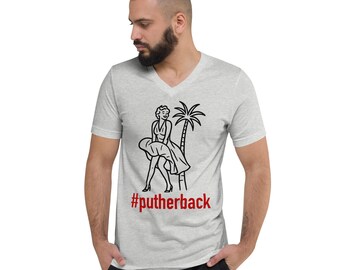 Put Her Back #putherback V-Neck Tee | Forever Marilyn, Palm Springs | Statue Protest