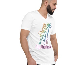 Put Her Back #putherback PRIDE V-Neck Tee | Forever Marilyn, Palm Springs | Statue Protest