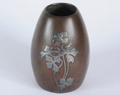 Heintz Art Metal Vase 3654 - Original Dark Brown Patina - FREE Shipping