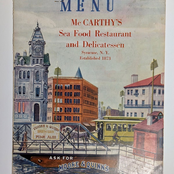 1940's McCARTHY’S SEA FOOD Menu- Syracuse, New York