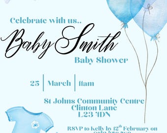 Baby Boy Shower Invitation | Blue Baby Shower Invite | Printable Baby Shower Digital Download | Boy Baby Sprinkle Invite