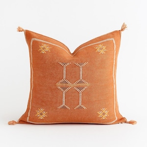 Handmade Cactus Silk Pillow Cover 20x20: Berber Embroidered Boho Cushion