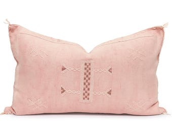 Handmade Cactus Silk Lumbar Pillow Cover: Berber Boho Decor 15x23