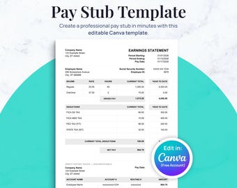 Bearbeitbare Pay Stub Vorlage für Canva | Einfaches und professionelles Design
