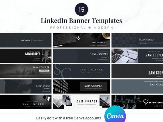 15 LinkedIn Banner Templates | Editable Canva File | Professional & Modern Designs