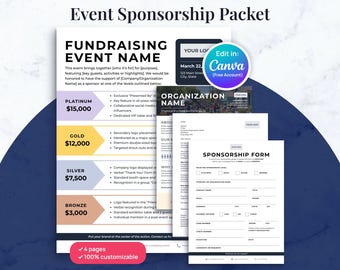 Event Fundrafting Sponsoring Paket | One Pager, Event Flyer +Sponsor Levels, Anfrage Buchstabe & Form | Leinwand