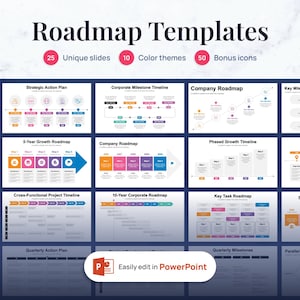 PowerPoint Roadmap Templates (25 Presentation Slides) + 50 Icons + 10 Color Themes
