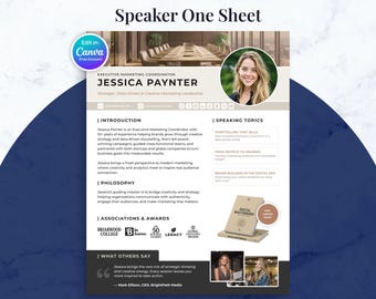 Speaker One Sheet Canva Template