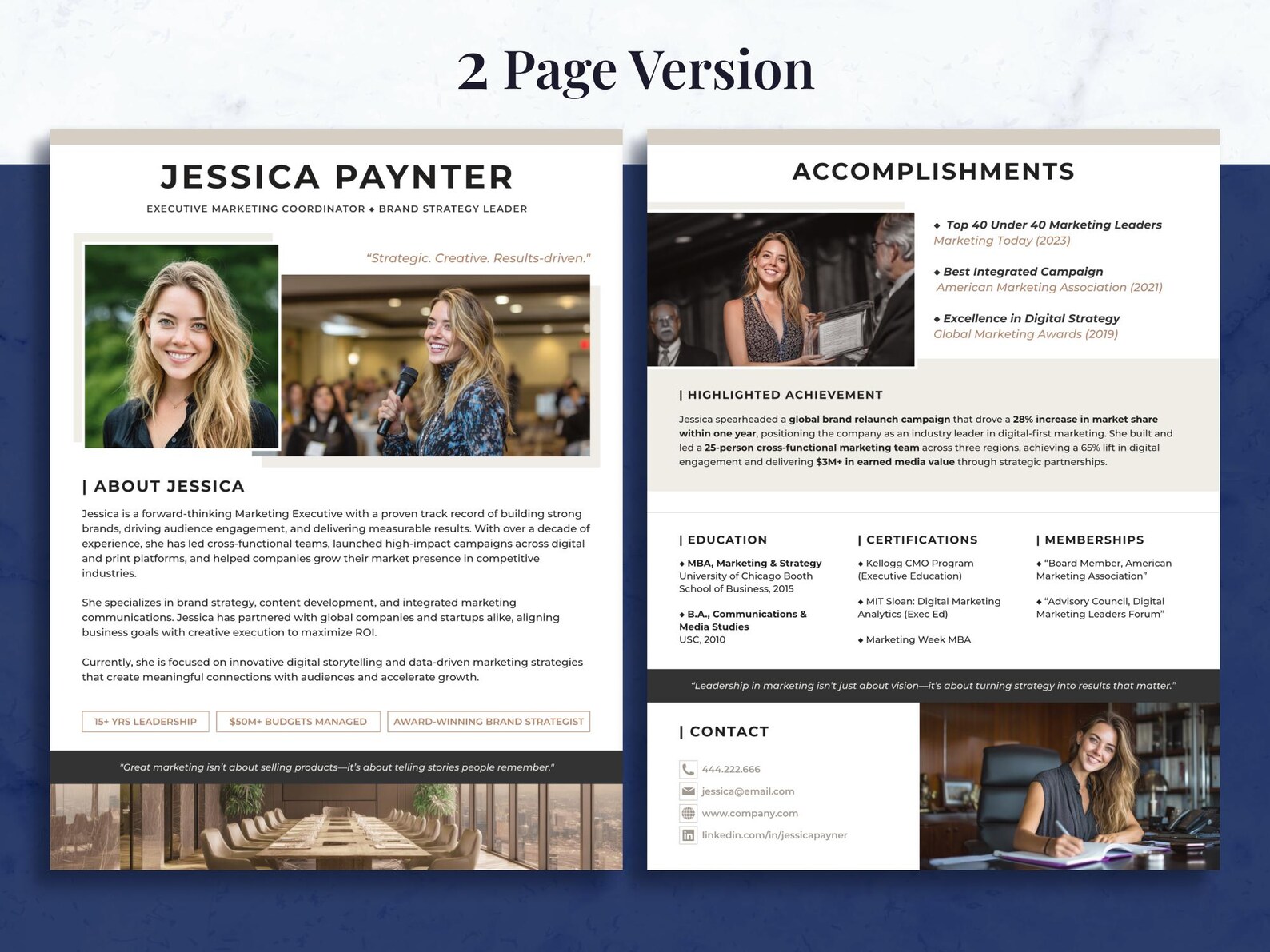 Executive Professional Bio Template | Canva - Etsy