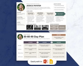 30 60 90 Day Plan & Professional Bio Presentation Template | Google Slides, Microsoft Powerpoint