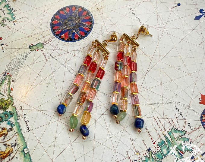 Featured listing image: Multi-Color Ice Glass & Natural Stone Dangle Earrings