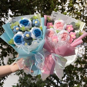 Crochet Flowers, Thanksgiving Day Anniversary Gifts, Birthday Gifts, Gift for Mom Grandma Her,Flower Bouquet Crochet,Wedding Flower