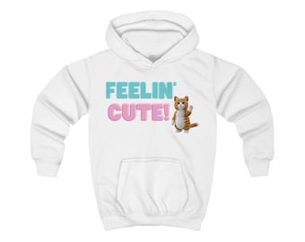 Kids Hoodie | "Feelin' Happy!" Cartoon Kitten Graphic, Playful Style
