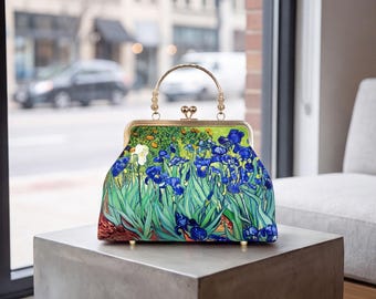 Van Gogh Kiss Lock Purse, Starry Night Frame Bag, Vintage Art Handbag, Gift For Art Lovers