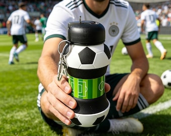 Football Shaped Foldable Silicone Cup, Leakproof Sports Water Cup With Straw, Food Grade Eco Friendly Travel Cup, Gift For Soccer Fans