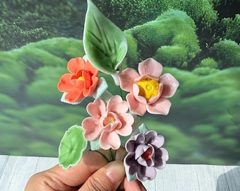 Ceramic Flower, Pink/Purple/Orange/Green Ceramic Flower, Ceramic Flower Ornaments, Garden Decor, Christmas Gifts, Desktop Garden