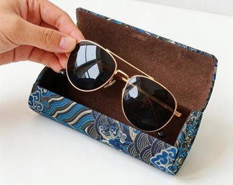 Embroidered Hard Glasses Case Gift for Her, Brocade Sunglasses Pouch, Mother's Day Eyeglass Holder, Magnetic Snap