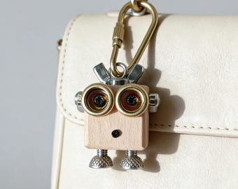 DIY Robot Keychain Kit, Handmade Wooden Steampunk Gift for Men, Unique Christmas Present for Father, Boyfriend