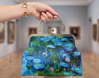 Monet Inspired Frame Purse, Vintage Kiss Lock Handbag, Impressionist Art Bag, Gift For Art Lover