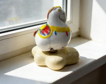Whimsical Rotating Ceramic Pony Figurine | Handmade Pink/Yellow Spinning Horse, Desk & Car Decompression Decor, Cute Giftable Ornament