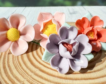 Ceramic Flower, Ceramic Flower Ornaments, Garden Decor, Pink/Purple/Orange/Green Ceramic Flower, Teacher Gift, Desktop Garden