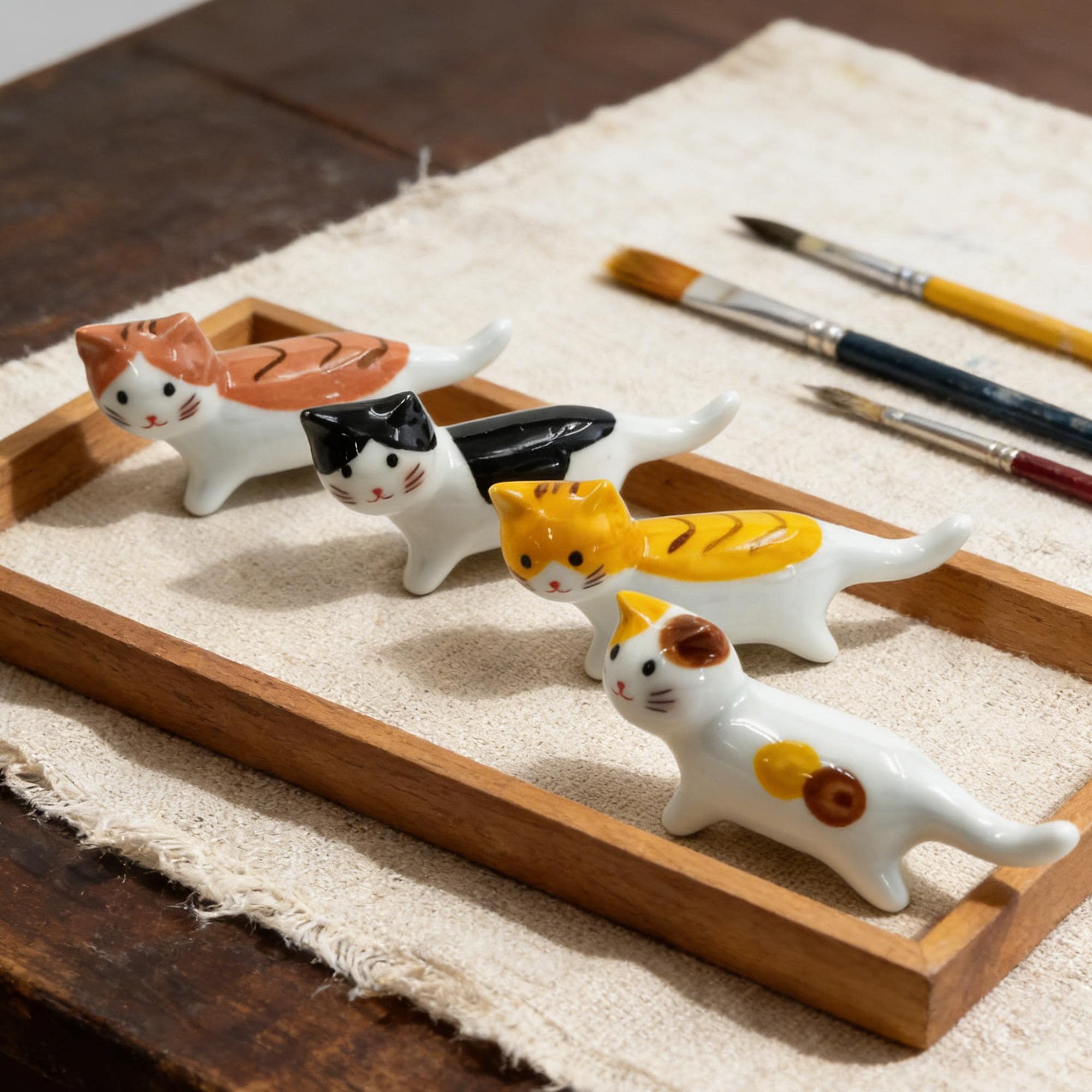 Cute Cat & Fish Ceramic Pen Rest, Adorable Brush Holder for Desk,…