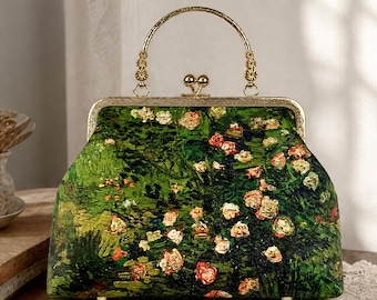 Van Gogh Art Handbag, Kiss Lock Frame Purse, Vintage Painterly Handbag, Gift For Her