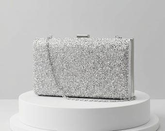 Elegante borsa con perline argentate, borsetta da sera con cristalli, borsetta scintillante per il ballo di fine anno, pochette con perline, pochette da sposa