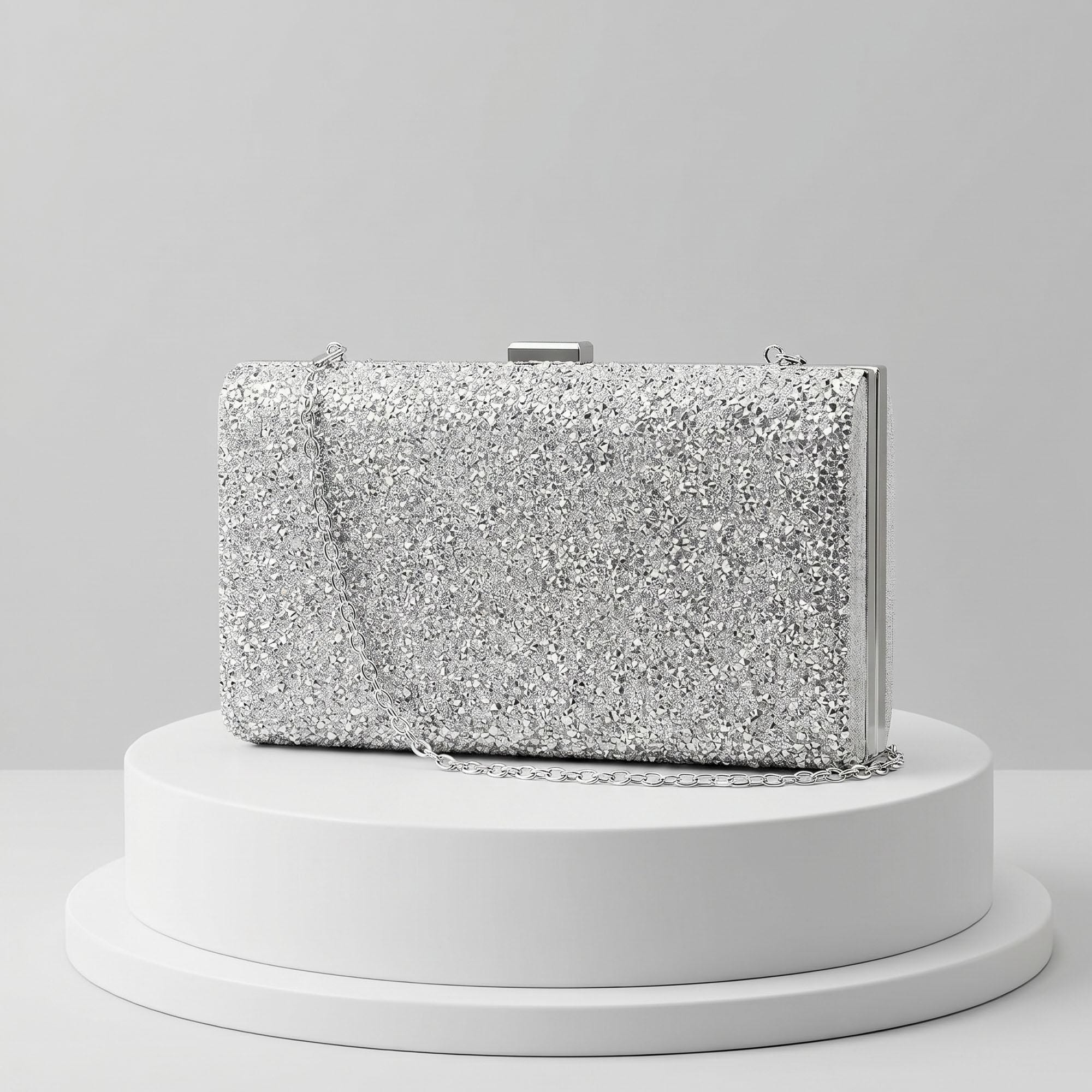 Elegant Silver Beaded Bag, Crystal Evening Purse, Sparkly Prom Handbag, Beaded Clutch, Wedding Clutch