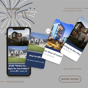 Realtor Instagram Templates: 30 Posts & Stories, Editable Canva (PDF Download)