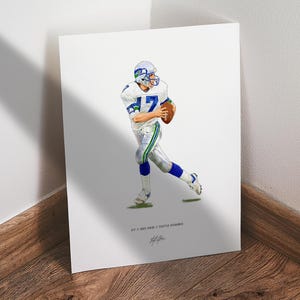 Dave Krieg Poster, Seattle Seahawks Football Wall Art, 8x10 Sports Print for Man Cave Office or Fan Gift