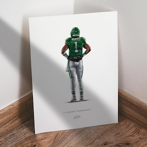 Jalen Hurts Poster, Philadelphia Eagles Football, Kelly Green Jersey, Eagles Fans, Eagles Gifts for Men, 8x10 Illustrated Art Print