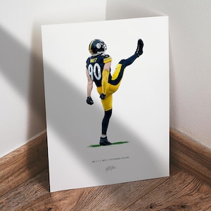 TJ Watt Poster, Pittsburgh Steelers Football Wall Art, 8x10 Sports Print for Man Cave Office or Fan Gift