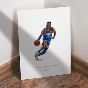 Shai Gilgeous-Alexander SGA Poster, Oklahoma City Thunder Basketball Wall Art, 8x10 Sports Print for Man Cave, Office, or Fan Gift