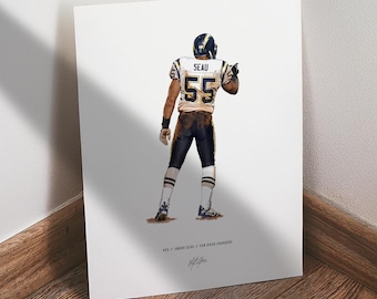 Junior Seau Poster, San Diego Chargers Football Wall Art, 8x10 Sports Print for Man Cave Office or Fan Gift