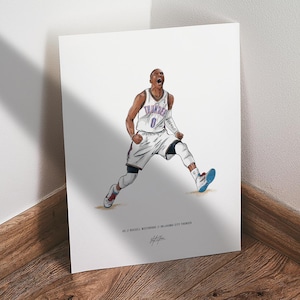 Russell Westbrook Poster, Oklahoma City Thunder Basketball Wall Art, 8x10 Sports Print for Man Cave, Office, or Fan Gift