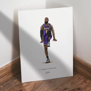 LeBron James Poster, Los Angeles Lakers Basketball Wall Art, 8x10 Sports Print for Man Cave Office or Fan Gift