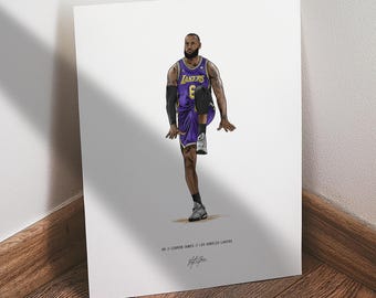LeBron James Poster, Los Angeles Lakers Basketball Wall Art,  Sports Print for Man Cave Office or Fan Gift