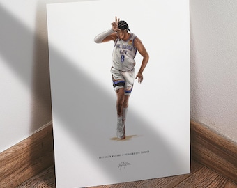 Jalen Williams J-Dub Poster, Oklahoma City Thunder Basketball Wall Art,  Sports Print for Man Cave, Office, or Fan Gift